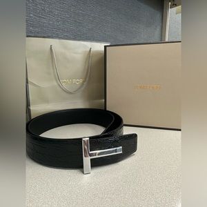 MENS TOM FORD SNAKE BELT - BLACK AND SILVER
